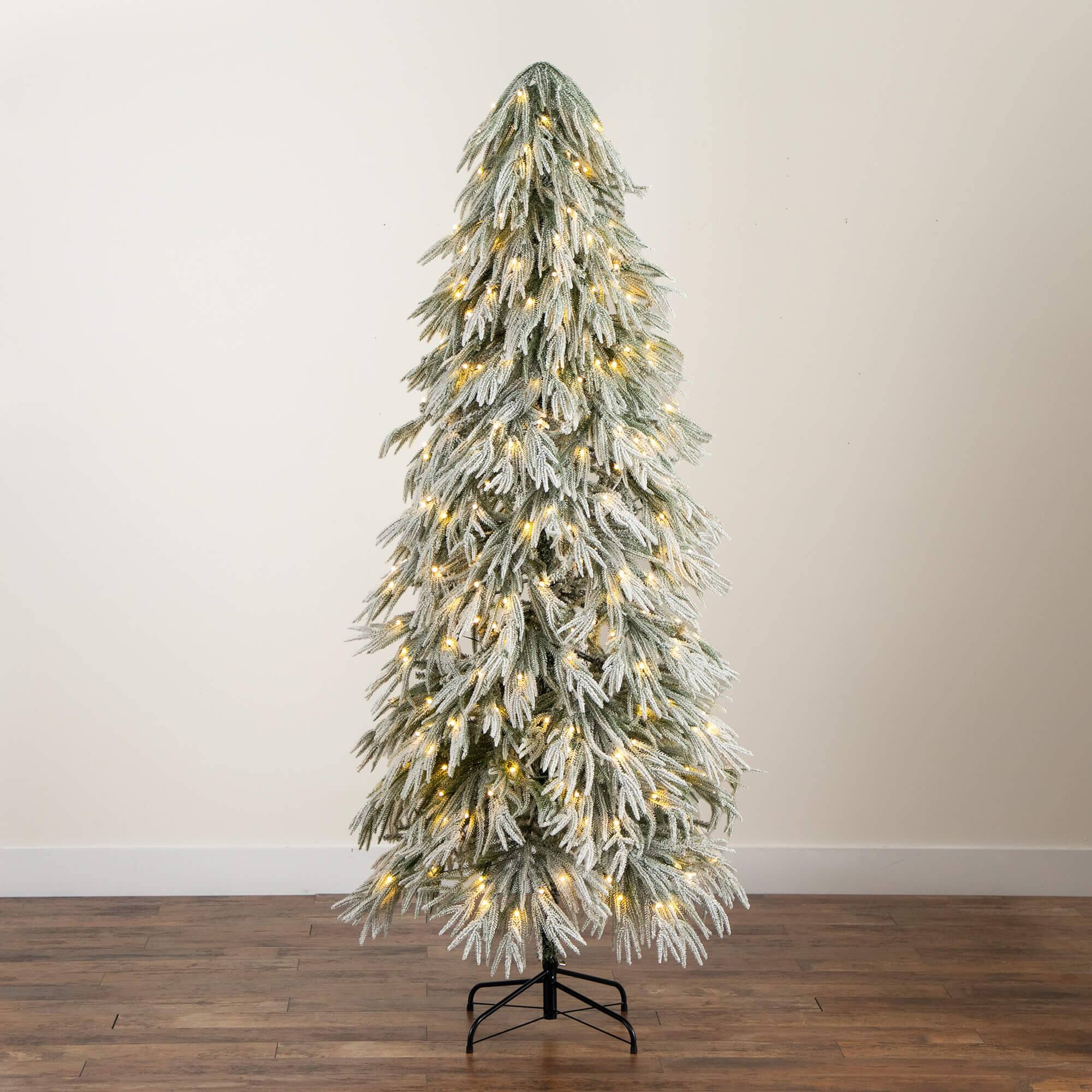 7ft. Pre-Lit Down Swept Flocked Artificial Christmas Tree, Warm White LED Lights